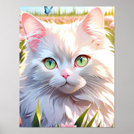 Poster Gato Branco na Arte AI de Campo Flor