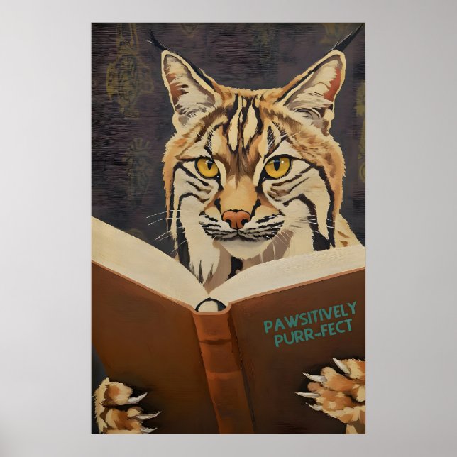 Poster Gato-Bravo Caprichoso Lendo Livro - Arte de Impres (Frente)
