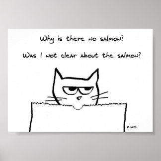 Poster Gato Bravo Exige Salmão - Cartaz Divertido de Gato