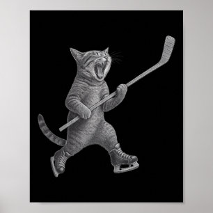 Poster Gato Brincando com Taco de Hóquei no Gelo, Gato Pa