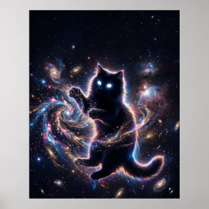 Poster Gato Buraco Negro Brincando com Arte de Poeira Est