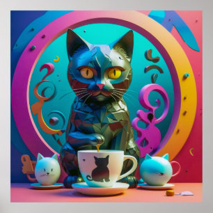 Poster Gato, Café e Cor
