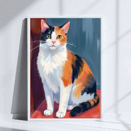Poster Gato Calico | Gatinho Bonito de Aquarela Gato Anim