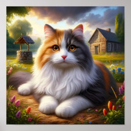 Poster Gato Calico Sereno no Campo Tranquilo
