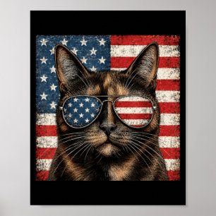 Poster Gato Casca de Tartaruga 4 de Julho Bandeira Americ