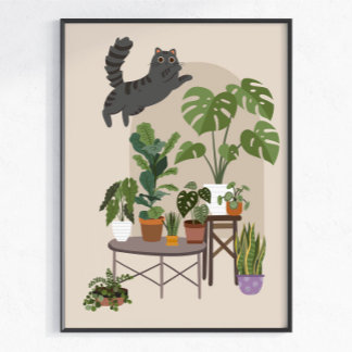 Poster Gato Cinza Malandro & Selva de Monstera