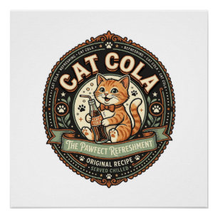 Pôster Gato Cola Gato Refrigerante Bebida Rótulo Gato Vin