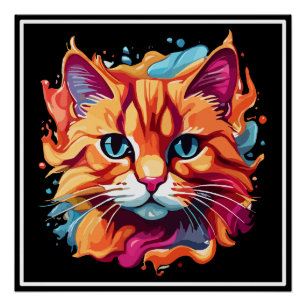 Pôster Gato Colorido Bonito Face-87002