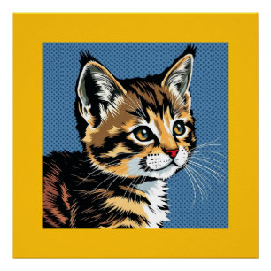 Pôster Gato colorido com azul e amarelo