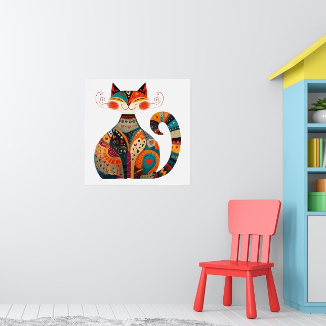 Poster Gato Colorido da Arte Popular (Berçário 1)
