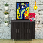 Pôster Gato Colorido de Pop<br><div class="desc">Impressão poster brilhante, com gráficos coloridos do estilo pop de arte de um gato legal em óculos.</div>