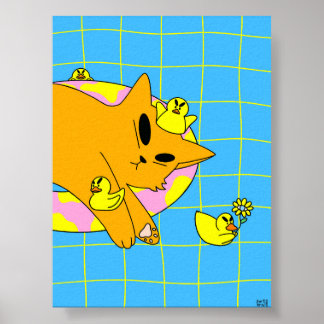 Poster Gato Colorido no Banheiro da Piscina