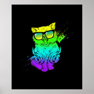 Poster Gato Colorido Presente para o Prato de Música