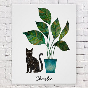 Pôster Gato com Aquarela Vegetal Personalizada