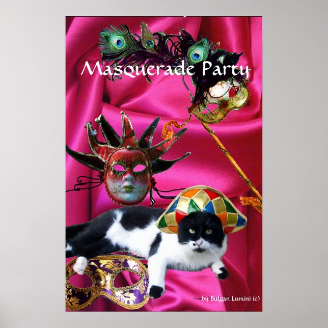 PÔSTER GATO COM CHAPÉU DE ARLEQUIM E MÁSCARAS DE BAILE DE (Frente)