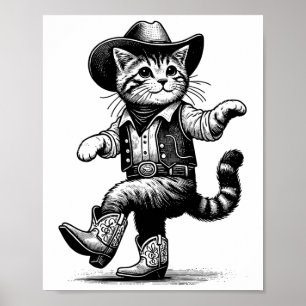Poster Gato Com Chapéu De Cowboy E Cowgirl Cowboy Ocident