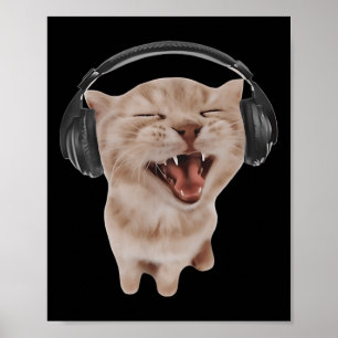 Poster Gato Com Fones de Ouvido