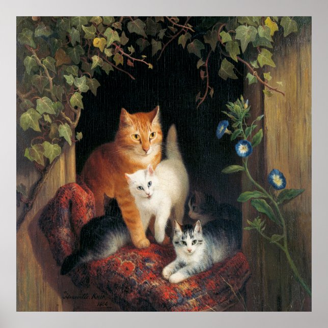 Poster Gato Com Gatinhos (Gatinhos Frescos) (Frente)