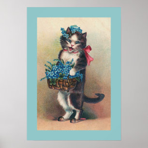 Poster "Gato com miosótis 2" vintage