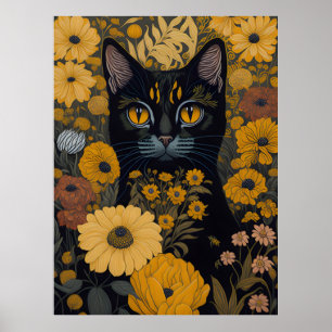 Poster Gato com olhos grandes diante das flores #2