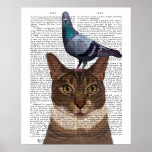 Poster Gato com Pombo na Cabeça