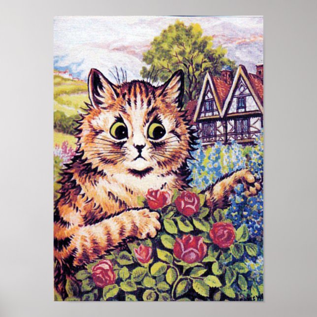 Poster Gato com Rosas, Louis Wain (Frente)