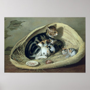 Pôster Gato com seus gatinhos em uma cesta, 1797