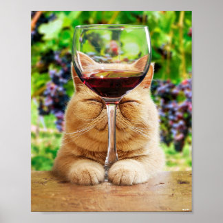 Poster Gato com Vidro de Vinho