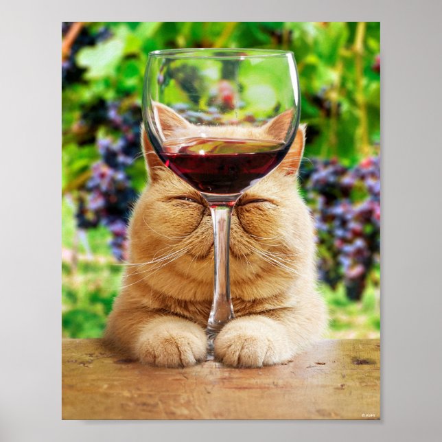 Poster Gato com Vidro de Vinho (Frente)