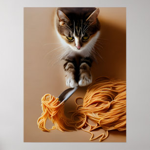 Poster Gato Comendo Espaguete