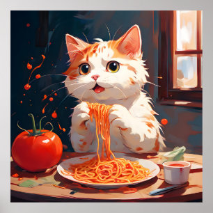 Poster Gato comendo espaguete
