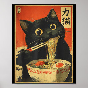 Poster Gato Comendo Ramen Engraçado Japonês Kawaii Gato A