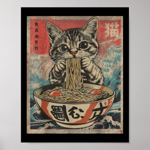 Poster Gato Comendo Ramen Noodles Kawaii Anime Manga Japa