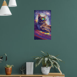 Poster Gato Cósmico Desfilando na Arte Rainbow Shades