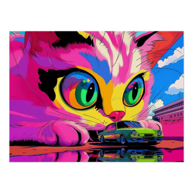 Pôster Gato Cósmico e Carro Pequeno (Frente)