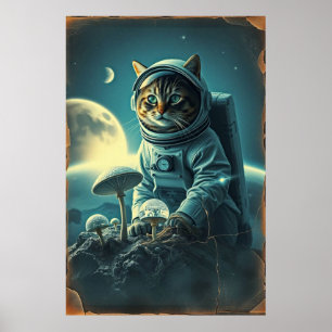 Poster Gato Cósmico no Disco MuShroom