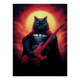 Pôster Gato Cósmico Tocando Violão em Galáxia