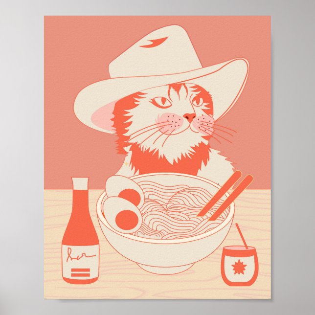 Poster Gato Cowboy comendo Ramen (Frente)