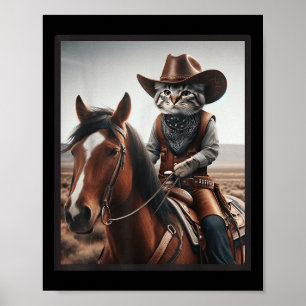 Poster Gato Cowboy Engraçado Gatos Gatinhos Andando Caval