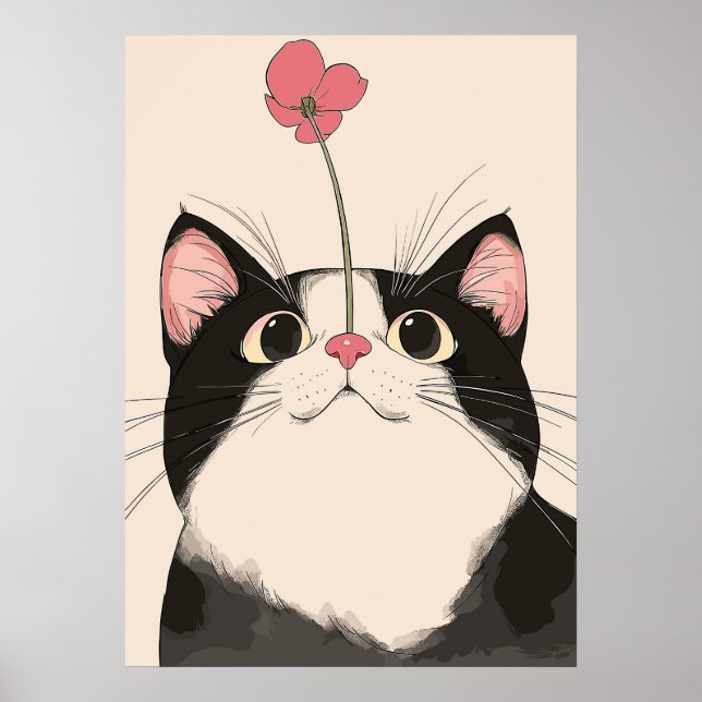 Poster Gato Curioso com uma Flor (Frente)