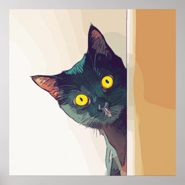 Poster Gato curioso, curioso, ilustrado com design (Frente)