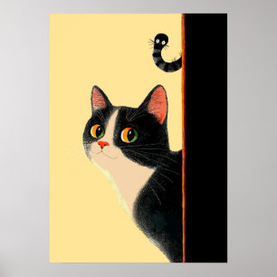Poster Gato curioso e verme escondido