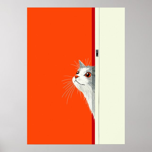 Poster Gato Curioso Espiando pela Porta (Frente)