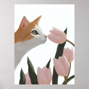 Poster Gato Curioso Floral de Primavera