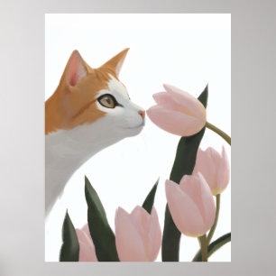 Poster Gato Curioso Floral de Primavera