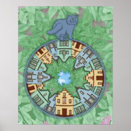 Poster Gato da cidade. Primavera. Mandala