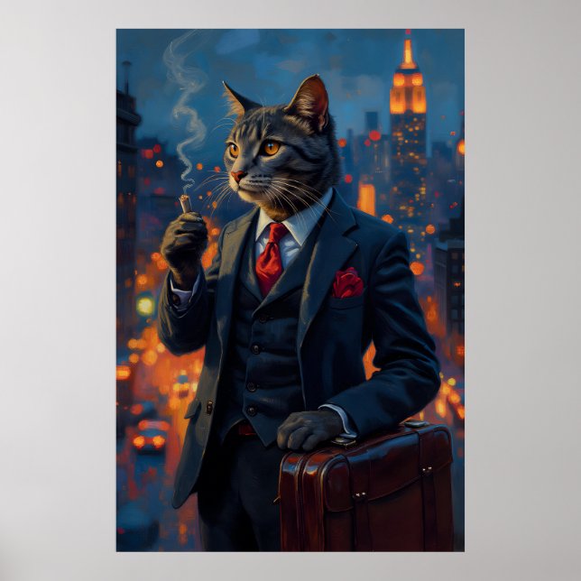 Poster Gato Dapper em Retrato Animal Engraçado (Frente)