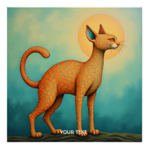 Pôster Gato de Abstrato de Laranja Fantasy