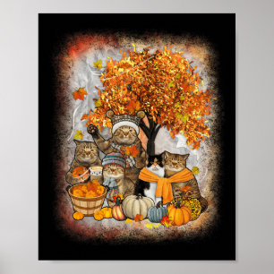 Poster Gato de Ação de Graças Pumpkin Outono Fal de Gatos