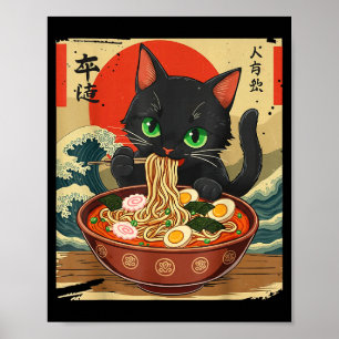 Poster Gato de Anime Comendo Ramen Arte Japonês Gráfico G